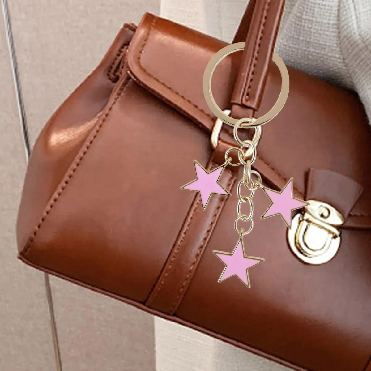 Aesthetic Silver Star Keychain Gothic Moon Key Chain Cute Pink Star Keys Chains