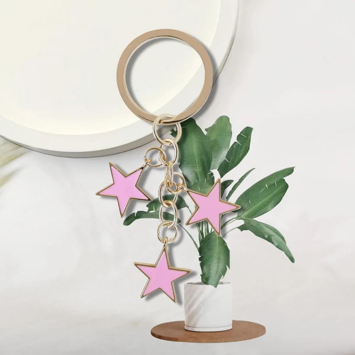 Aesthetic Silver Star Keychain Gothic Moon Key Chain Cute Pink Star Keys Chains