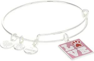 Alex and Ani A22EBPAWLVSS,Stamp of Love Expandable Bangle Bracelet,Shiny Silver,Pink, Bracelets