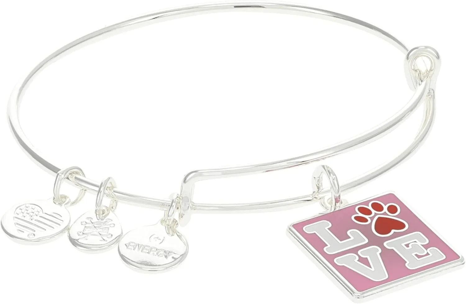 Alex and Ani A22EBPAWLVSS,Stamp of Love Expandable Bangle Bracelet,Shiny Silver,Pink, Bracelets