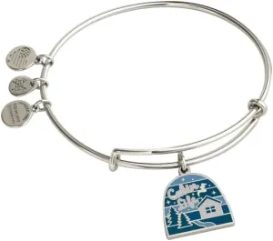 Alex and Ani Cabin Life Expandable Bangle Bracelet,Shiny Silver,Blue, Bracelets