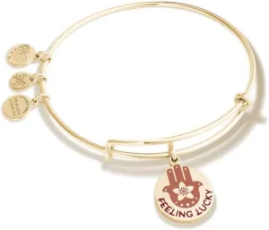 Alex and Ani Connections Expandable Bangle for Women, Feeling Lucky Charm, Shiny Gold Finish, 2 to 3.5 in