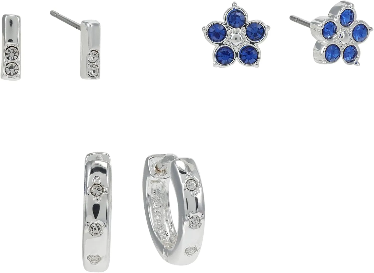 Alex and Ani Crystal Flower Earring Set,Shiny Silver,Blue, Earrings
