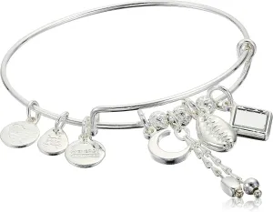 Alex and Ani Women's Puka Shell Cluster Charm Bangle Bracelet, Shiny Silver