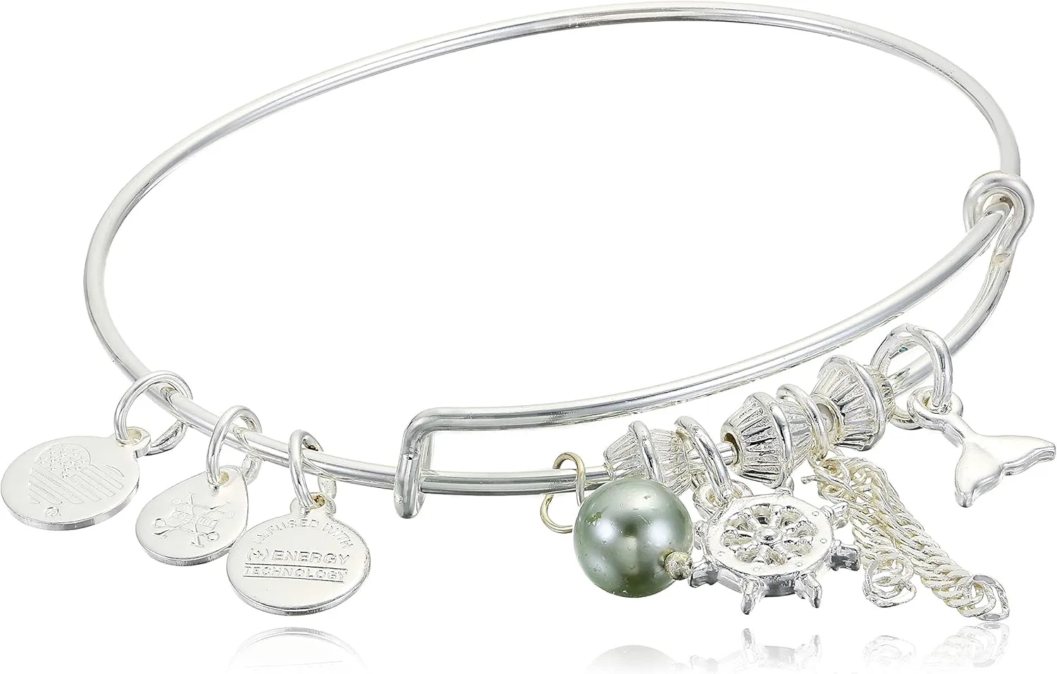 Alex and Ani Women's Ship Wheel Cluster Charm Bangle Bracelet, Shiny Silver