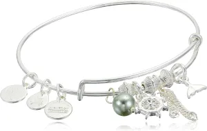 Alex and Ani Women's Ship Wheel Cluster Charm Bangle Bracelet, Shiny Silver
