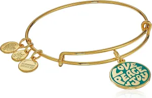 Alex and Ani Womens Words are Powerful, Love Peace Joy EWB Bangle Bracelet, Shiny Gold, Expandable