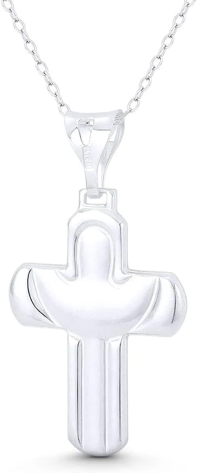 Alfred & Vincent Modern Christian Cross & Jesus Sillhouette Pendant & Chain Necklace in .925 Sterling Silver