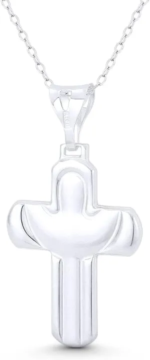 Alfred & Vincent Modern Christian Cross & Jesus Sillhouette Pendant & Chain Necklace in .925 Sterling Silver