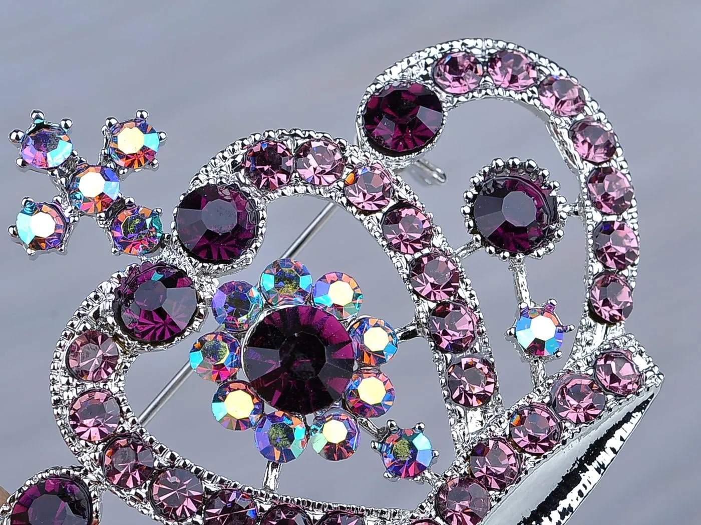 Alilang Amethyst Purple Multi-Colored Crystal Rhinestone Royal Princess Queen Crown Brooch Pin