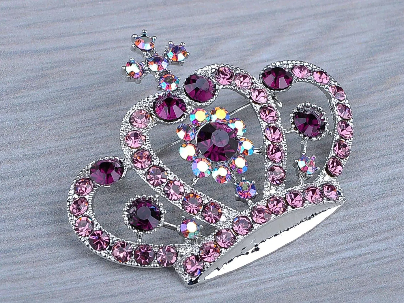 Alilang Amethyst Purple Multi-Colored Crystal Rhinestone Royal Princess Queen Crown Brooch Pin