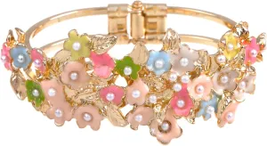 Alilang Antique Vintage Multicolor Rainbow Crystal Rhinestone Flower Garden Cuff Bracelet Bangle
