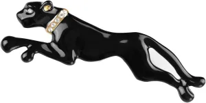 Alilang Golden Tone Crystal Collar Shiny Red Black Panther Puma Cougar Painted Enamel Brooch Pin