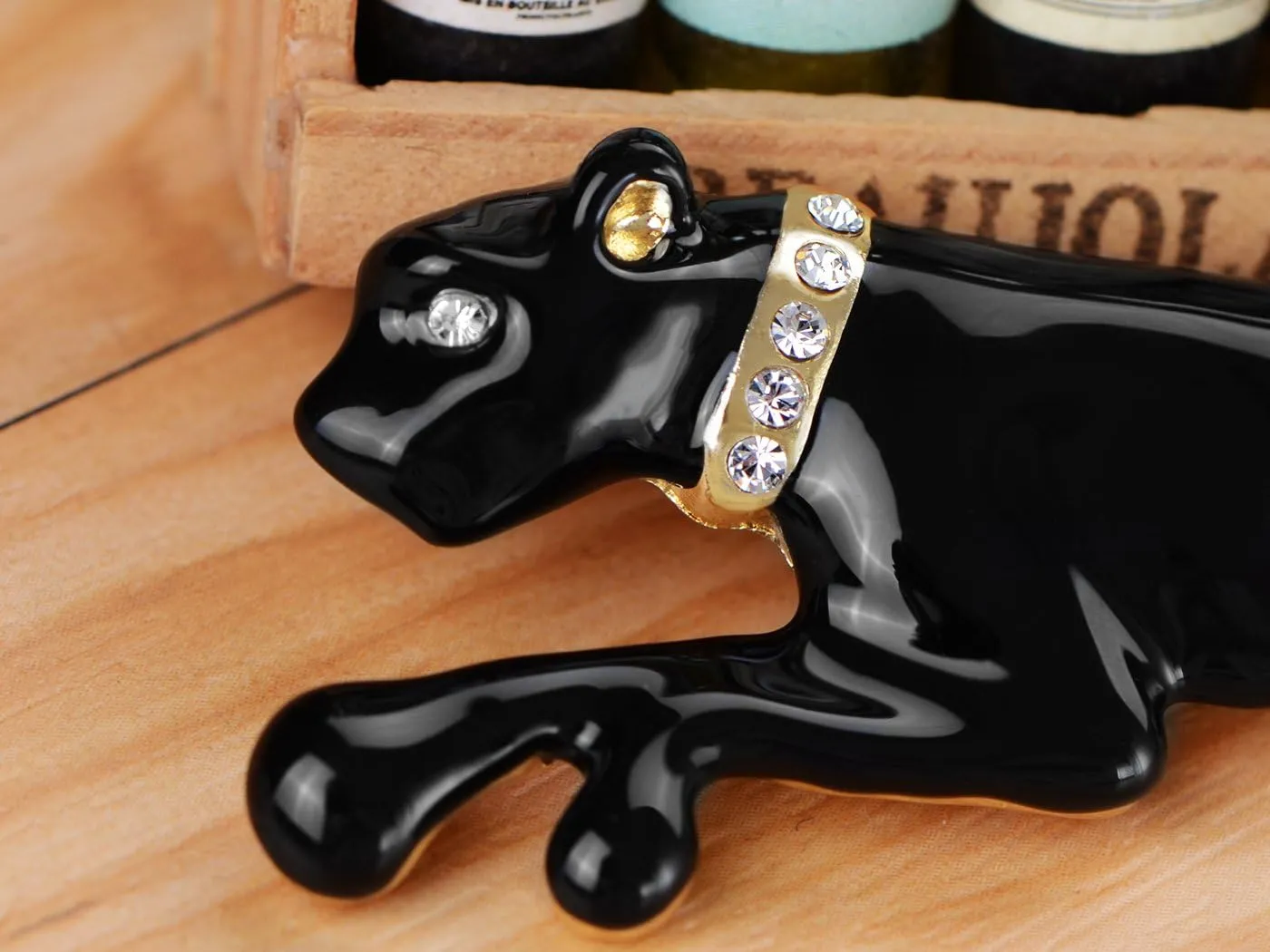 Alilang Golden Tone Crystal Collar Shiny Red Black Panther Puma Cougar Painted Enamel Brooch Pin