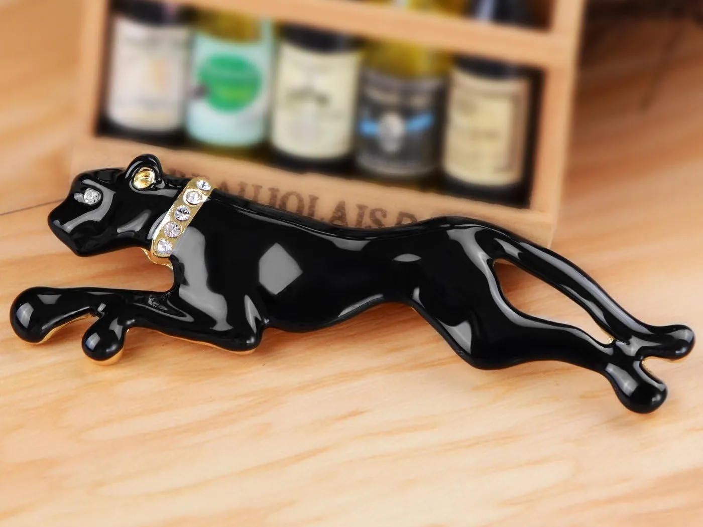 Alilang Golden Tone Crystal Collar Shiny Red Black Panther Puma Cougar Painted Enamel Brooch Pin
