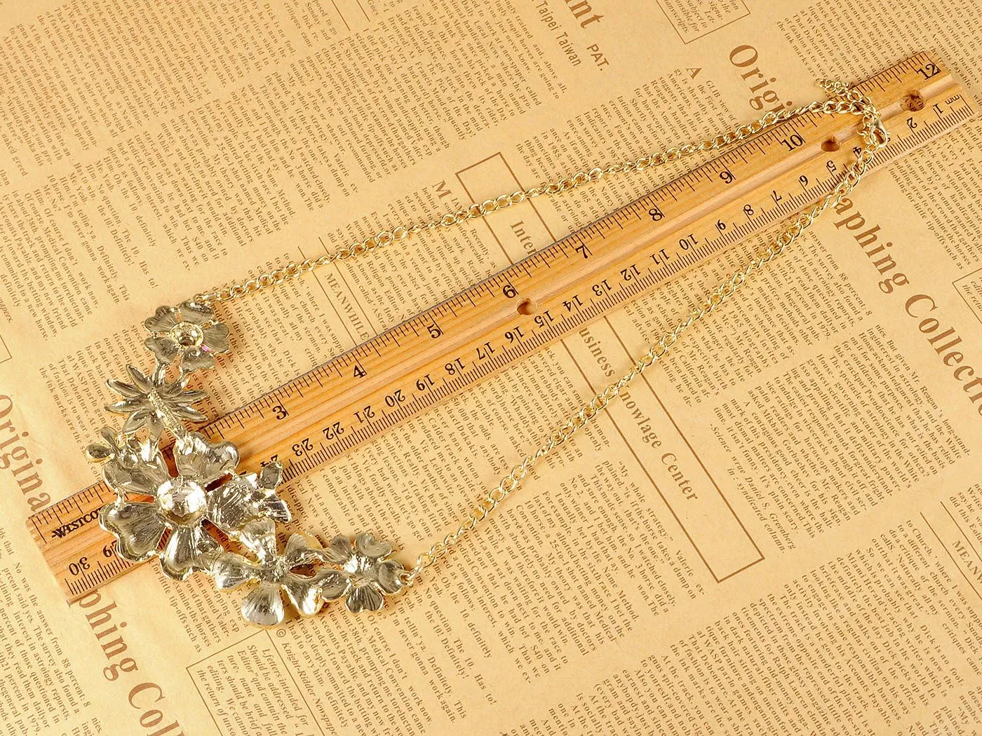 Alilang Golden Tone Enamel Flower and Butterfly Bib Statement Necklace Rhinestone Pearl