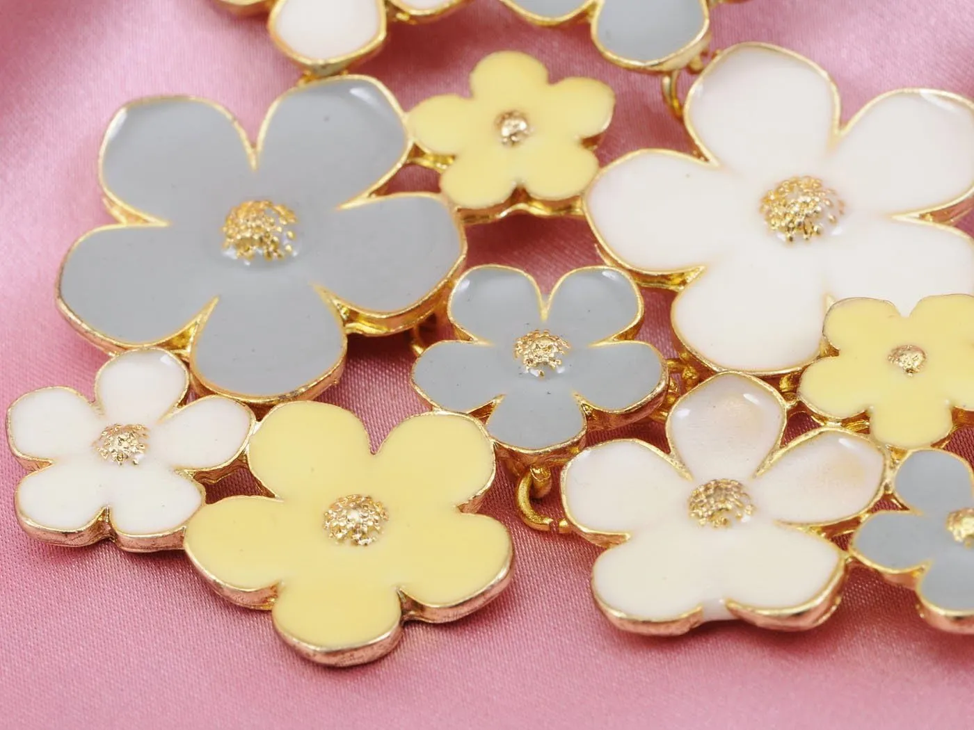 Alilang Golden Tone Enamel Flower and Butterfly Bib Statement Necklace Rhinestone Pearl