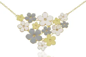 Alilang Golden Tone Enamel Flower and Butterfly Bib Statement Necklace Rhinestone Pearl