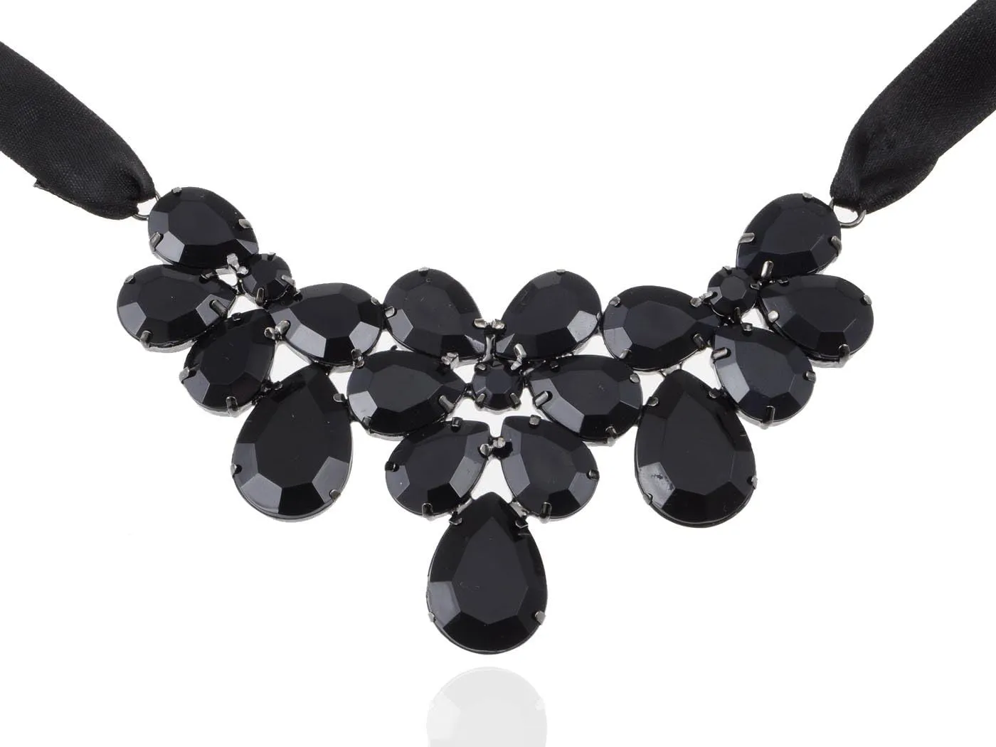 Alilang Jet Black Shiny Stones Victorian Gothic Chunky Multi Layer Bib Tie Necklace