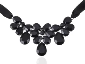 Alilang Jet Black Shiny Stones Victorian Gothic Chunky Multi Layer Bib Tie Necklace