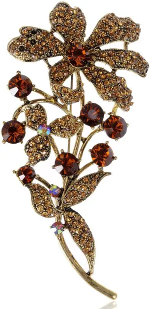Alilang Shiny Sparkly Crystal Rhinestones Flower Leaves Bouquet Brooch Lapel Pin for Women