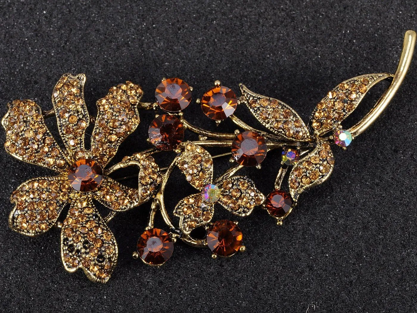 Alilang Shiny Sparkly Crystal Rhinestones Flower Leaves Bouquet Brooch Lapel Pin for Women