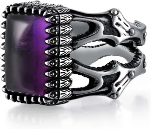 Amethyst Ring for Men S925 Sterling Silver Ring Square Handmade Silver Men Ring Amethyst Men's Ring Ottoman Style Amethyst Ring for Men Vintage Retro Jewelry for Men HimParent