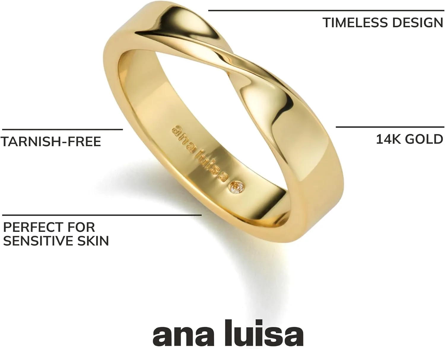 Ana Luisa Gold Rings for Women - 14K Gold Plated Rings for Women Non Tarnish - Trendy Stacking Ring for Everyday Wear - Twisted, Heart, Eternity Ring Styles - Hypoallergenic & Water-Resistant Jewelry