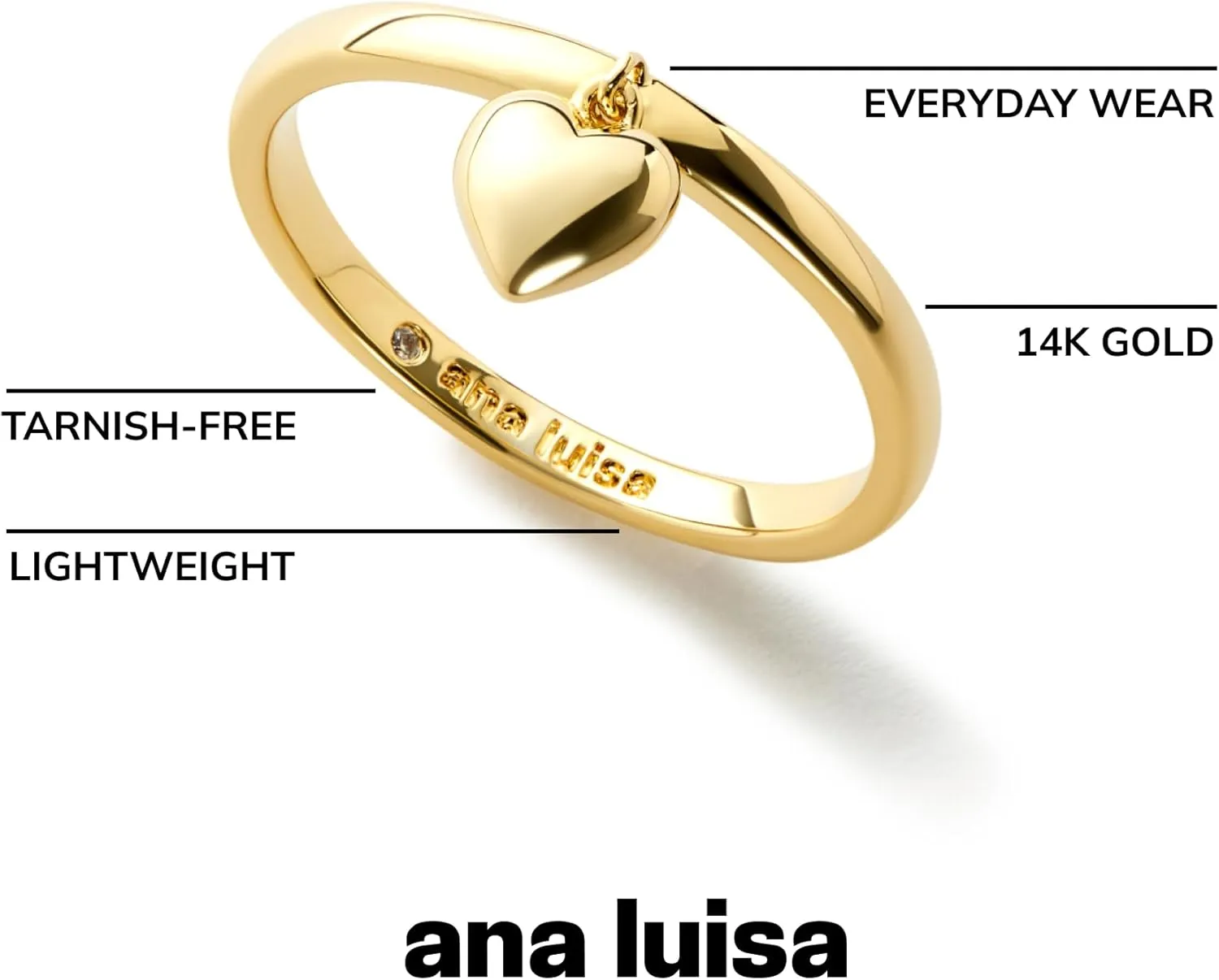 Ana Luisa Gold Rings for Women - 14K Gold Plated Rings for Women Non Tarnish - Trendy Stacking Ring for Everyday Wear - Twisted, Heart, Eternity Ring Styles - Hypoallergenic & Water-Resistant Jewelry