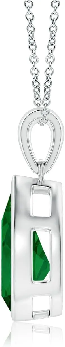 Angara Bezel-Set Pear Lab Grown Emerald Solitaire Pendant in 14K Solid Gold/Platinum | May Birthstone, Birthday, Engagement, Anniversary, Wedding Jewelry Gift for Women