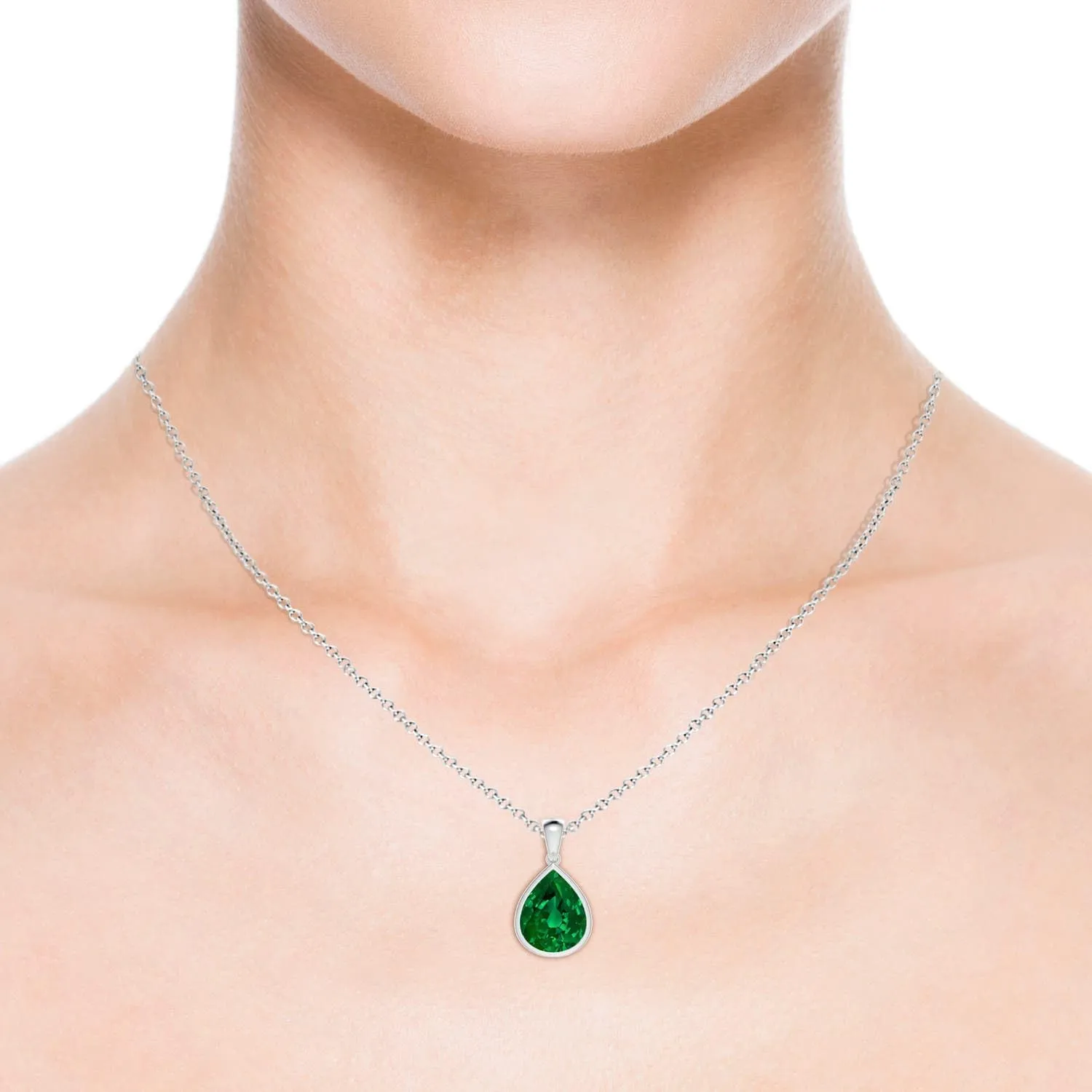 Angara Bezel-Set Pear Lab Grown Emerald Solitaire Pendant in 14K Solid Gold/Platinum | May Birthstone, Birthday, Engagement, Anniversary, Wedding Jewelry Gift for Women