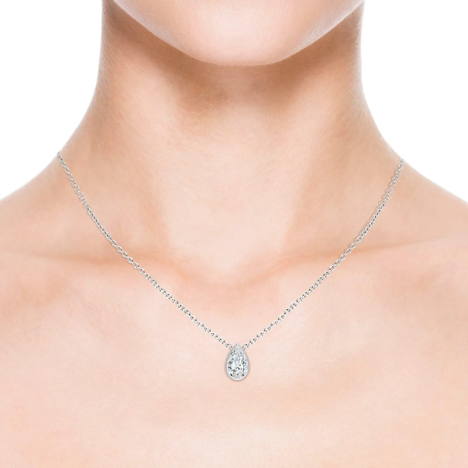 Angara Lab Grown Bezel-Set Pear-Shaped Diamond Solitaire Pendant in 14K Solid Gold/Platinum | April Birthstone, Birthday, Engagement, Anniversary, Wedding Jewelry Gift for Women
