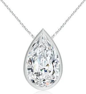 Angara Lab Grown Bezel-Set Pear-Shaped Diamond Solitaire Pendant in 14K Solid Gold/Platinum | April Birthstone, Birthday, Engagement, Anniversary, Wedding Jewelry Gift for Women