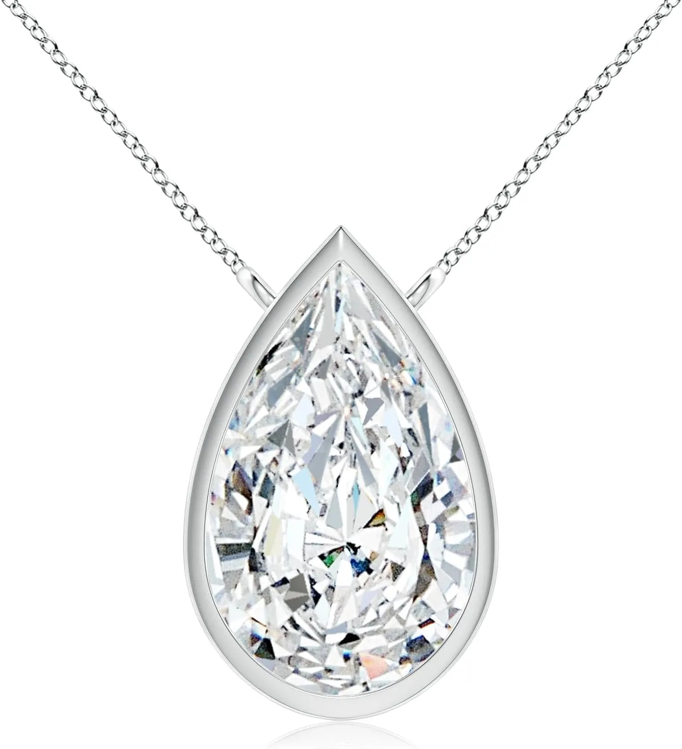 Angara Lab Grown Bezel-Set Pear-Shaped Diamond Solitaire Pendant in 14K Solid Gold/Platinum | April Birthstone, Birthday, Engagement, Anniversary, Wedding Jewelry Gift for Women