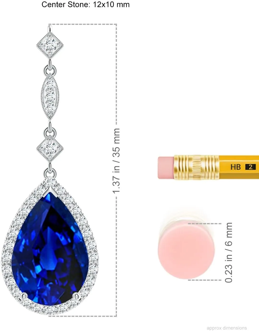 Angara Lab Grown Blue Sapphire Teardrop Pendant with Diamond Accents in 14K Solid Gold/Platinum | September Birthstone, Birthday, Engagement, Anniversary, Wedding Jewelry Gift for Women