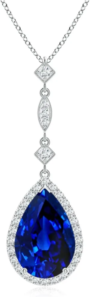 Angara Lab Grown Blue Sapphire Teardrop Pendant with Diamond Accents in 14K Solid Gold/Platinum | September Birthstone, Birthday, Engagement, Anniversary, Wedding Jewelry Gift for Women