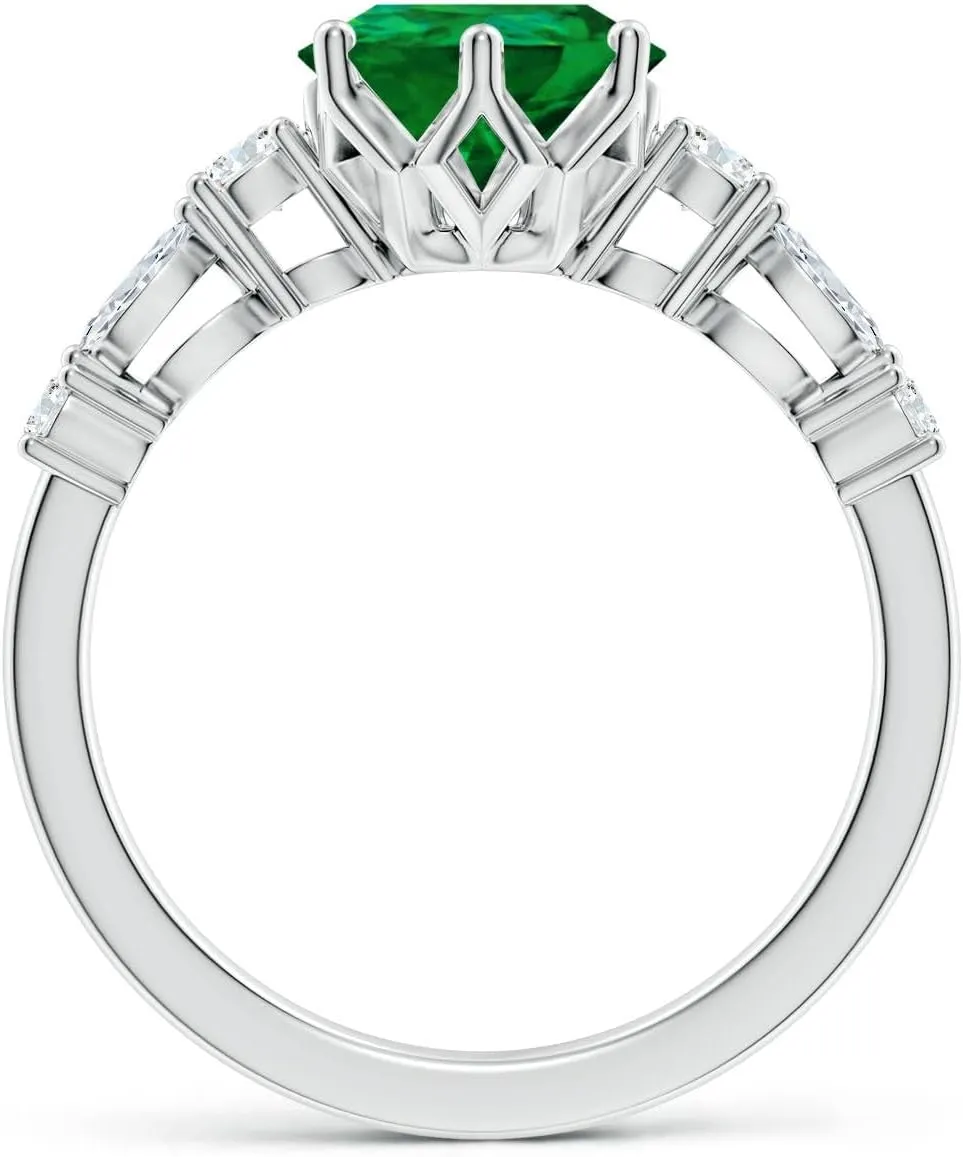 Angara Lab Grown Classic Pear Emerald Side Stone Engagement Ring in 14K Solid Gold/Platinum | May Birthstone, Birthday, Anniversary, Wedding Jewelry Gift for Women