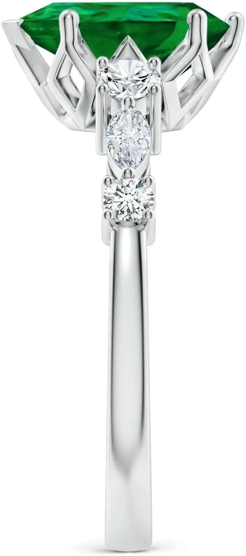 Angara Lab Grown Classic Pear Emerald Side Stone Engagement Ring in 14K Solid Gold/Platinum | May Birthstone, Birthday, Anniversary, Wedding Jewelry Gift for Women
