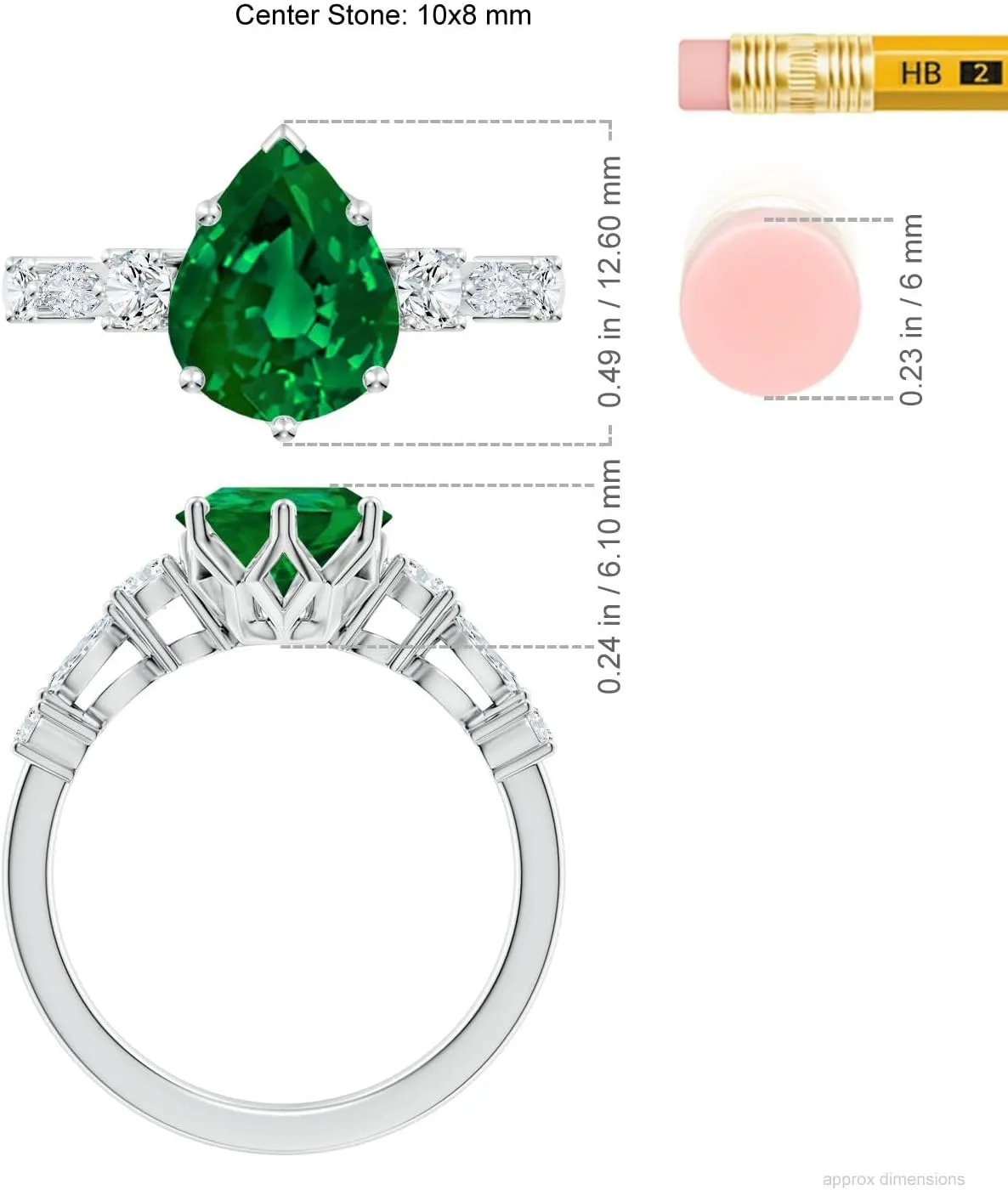 Angara Lab Grown Classic Pear Emerald Side Stone Engagement Ring in 14K Solid Gold/Platinum | May Birthstone, Birthday, Anniversary, Wedding Jewelry Gift for Women