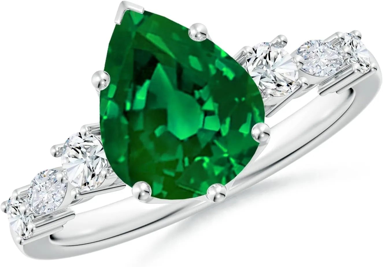 Angara Lab Grown Classic Pear Emerald Side Stone Engagement Ring in 14K Solid Gold/Platinum | May Birthstone, Birthday, Anniversary, Wedding Jewelry Gift for Women