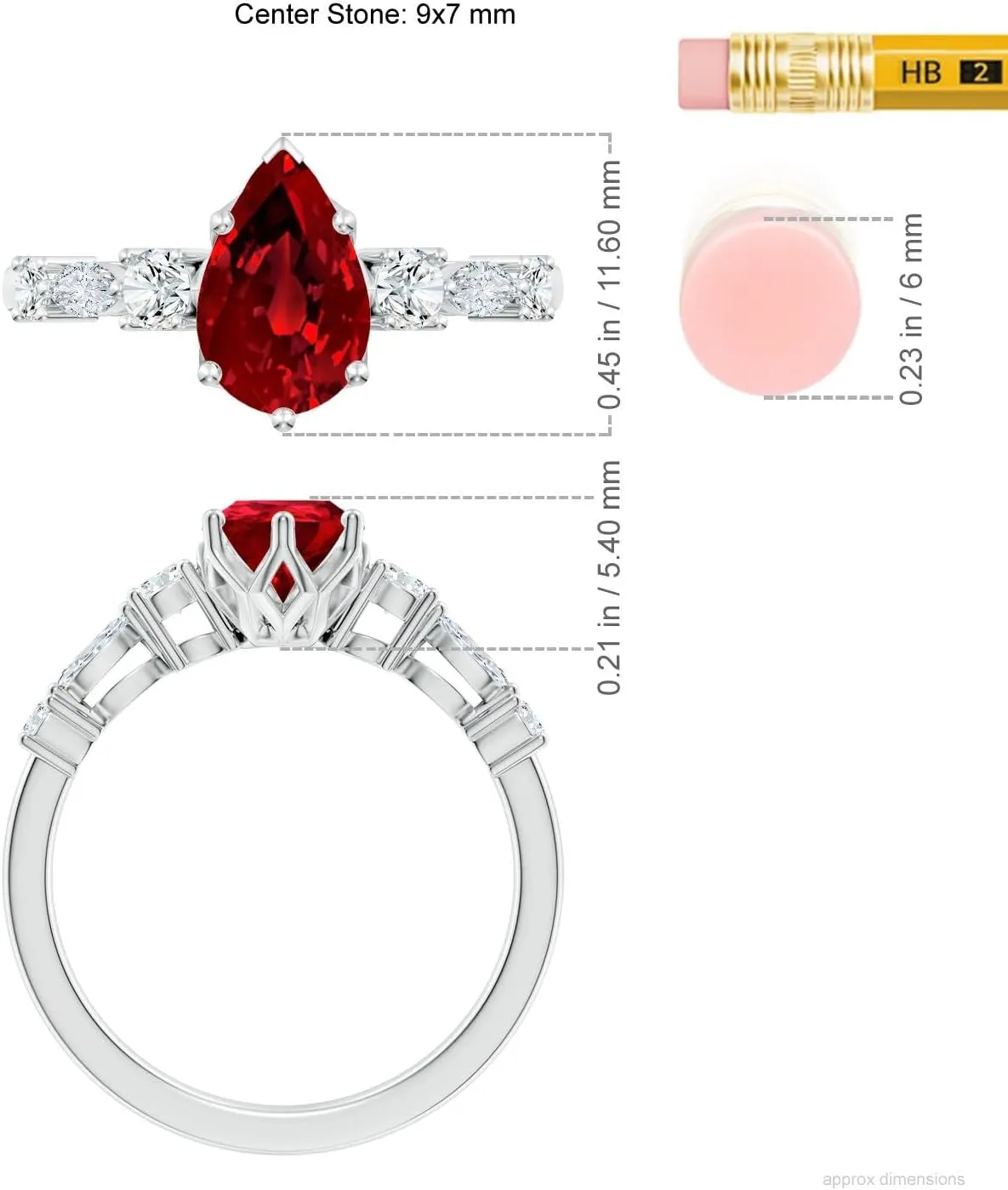 Angara Lab Grown Classic Pear Ruby Side Stone Engagement Ring in 14K Solid Gold/Platinum | July Birthstone, Birthday, Anniversary, Wedding Jewelry Gift for Women