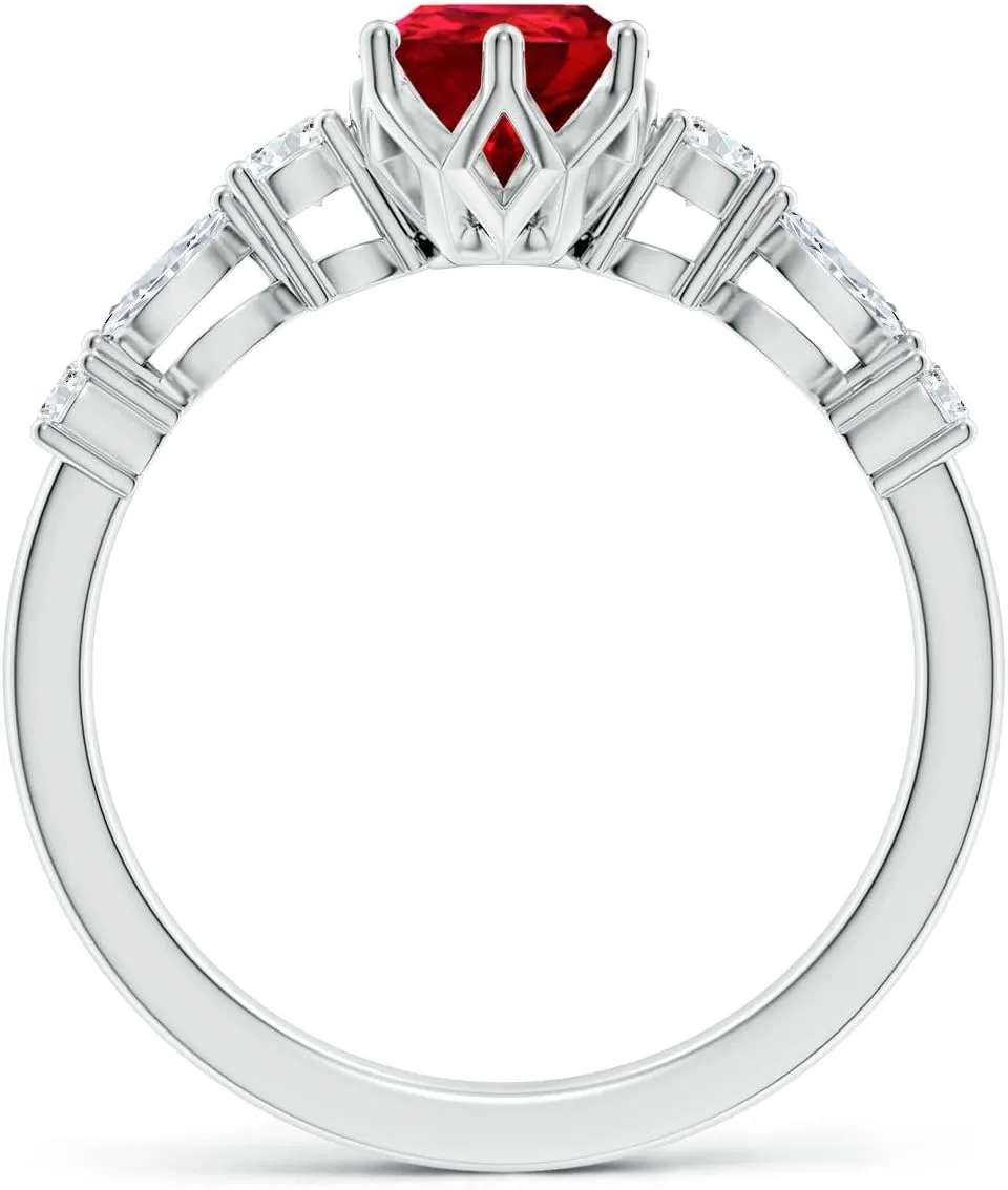 Angara Lab Grown Classic Pear Ruby Side Stone Engagement Ring in 14K Solid Gold/Platinum | July Birthstone, Birthday, Anniversary, Wedding Jewelry Gift for Women