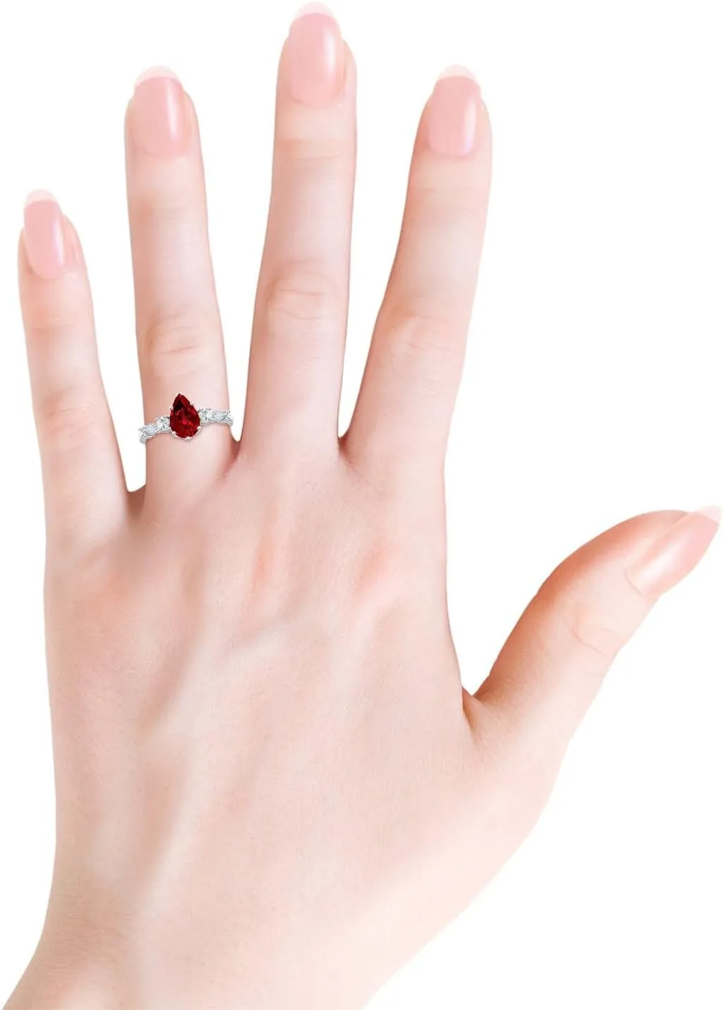 Angara Lab Grown Classic Pear Ruby Side Stone Engagement Ring in 14K Solid Gold/Platinum | July Birthstone, Birthday, Anniversary, Wedding Jewelry Gift for Women