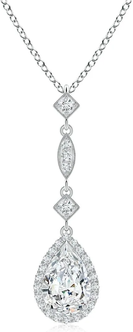 Angara Lab Grown Diamond Teardrop Pendant with Lab Diamond Accents in 14K Solid Gold/Platinum | April Birthstone, Birthday, Engagement, Anniversary, Wedding Jewelry Gift for Women