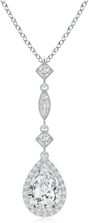 Angara Lab Grown Diamond Teardrop Pendant with Lab Diamond Accents in 14K Solid Gold/Platinum | April Birthstone, Birthday, Engagement, Anniversary, Wedding Jewelry Gift for Women