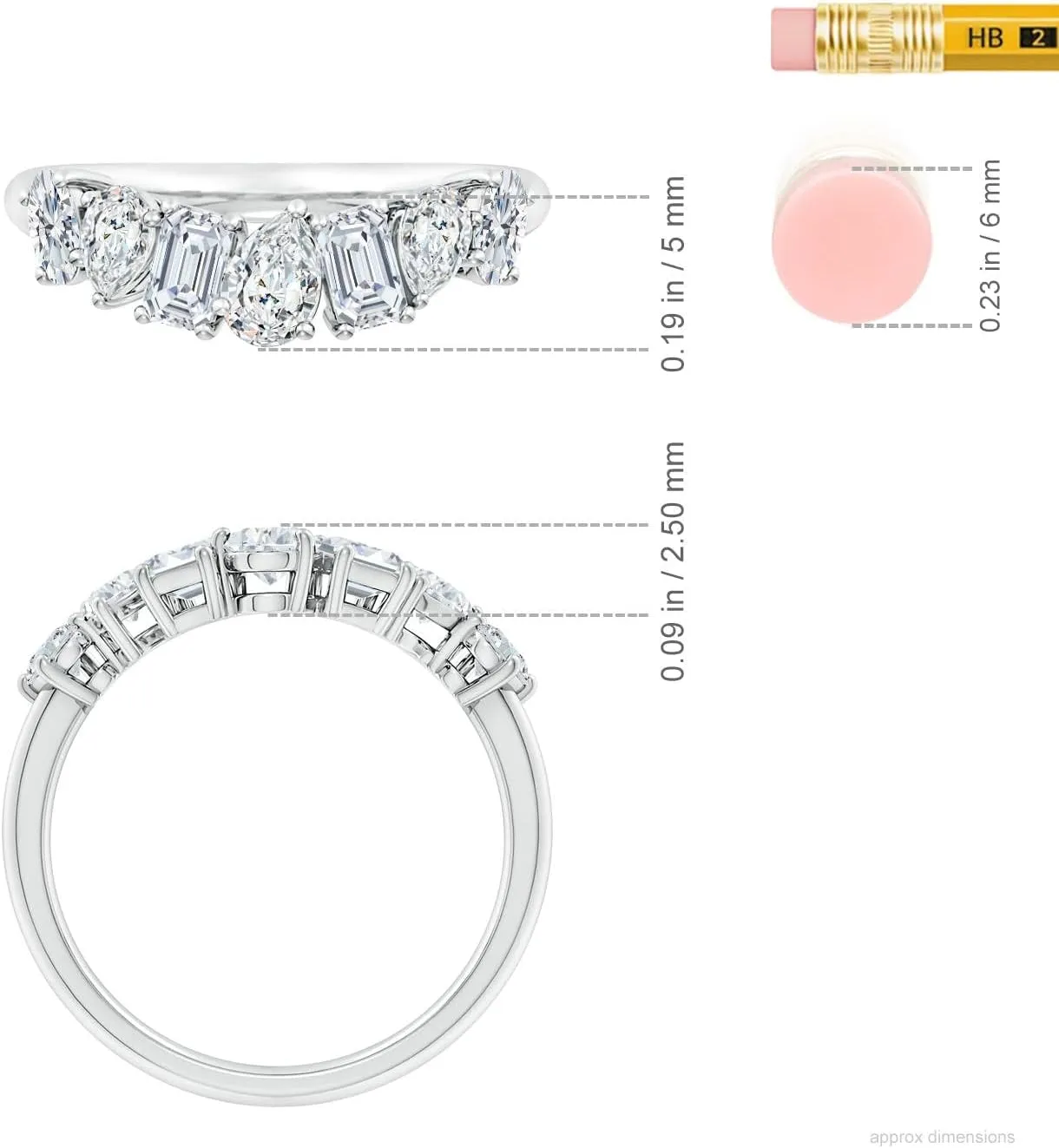 Angara Lab Grown Multi-Shape Diamond Contoured Wedding Ring in Silver / 14K Solid Gold/Platinum | April Birthstone, Birthday, Engagement, Anniversary, Wedding Jewelry Gift for Women