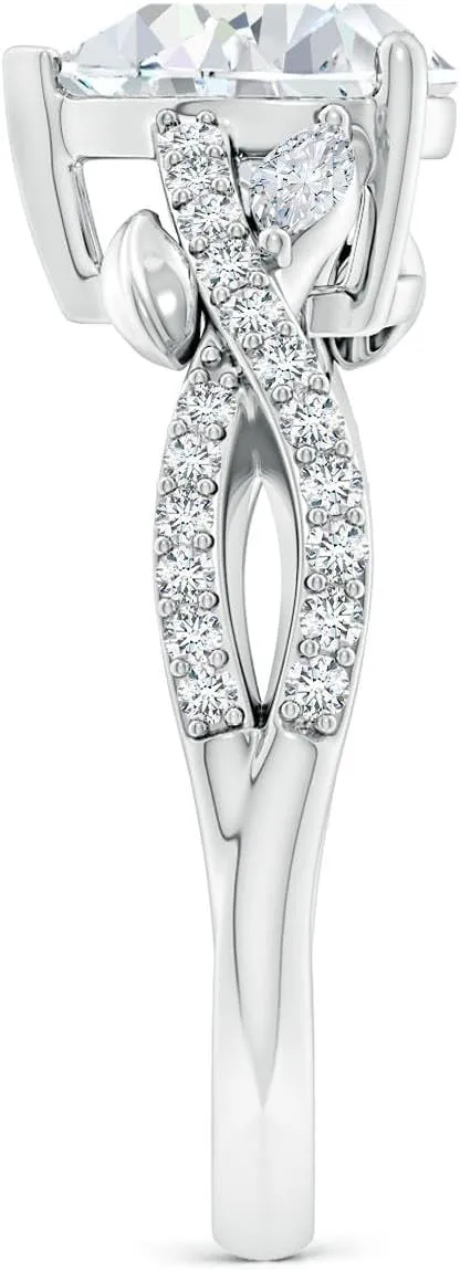 Angara Lab Grown Nature-Inspired Pear and Marquise Diamond Side Stone Engagement Ring in Silver / 14K Solid Gold/Platinum | April Birthstone, Birthday, Anniversary, Wedding Jewelry Gift for Women