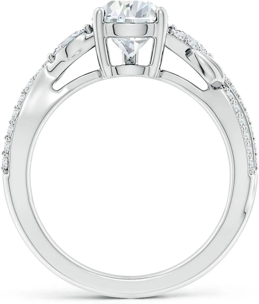 Angara Lab Grown Nature-Inspired Pear and Marquise Diamond Side Stone Engagement Ring in Silver / 14K Solid Gold/Platinum | April Birthstone, Birthday, Anniversary, Wedding Jewelry Gift for Women