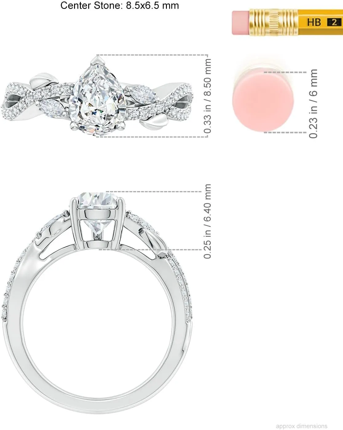 Angara Lab Grown Nature-Inspired Pear and Marquise Diamond Side Stone Engagement Ring in Silver / 14K Solid Gold/Platinum | April Birthstone, Birthday, Anniversary, Wedding Jewelry Gift for Women