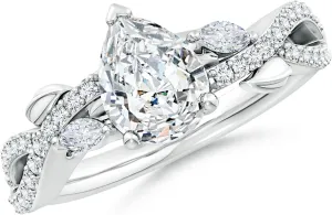 Angara Lab Grown Nature-Inspired Pear and Marquise Diamond Side Stone Engagement Ring in Silver / 14K Solid Gold/Platinum | April Birthstone, Birthday, Anniversary, Wedding Jewelry Gift for Women